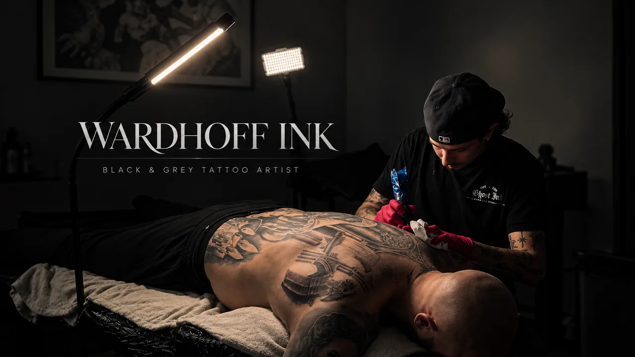 Wardhoff Ink – Black & Grey Tattoo Artist. Hampus Wardhoff working on a back piece.